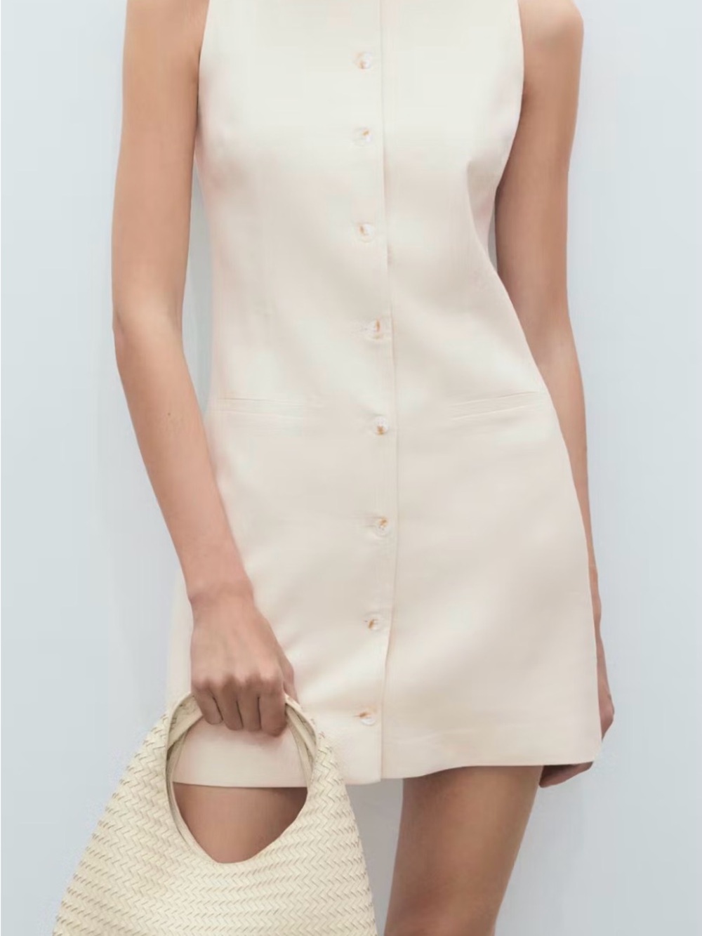 Mango Cream Button-Down Sleeveless Mini Dress
